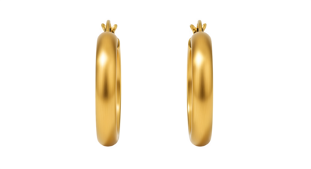 Gold hoop earrings with matte finish, isolated on white background