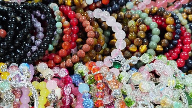 Multi-colored beaded necklaces in the market