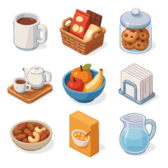 Snack fruit napkin vector cereal icon cookie holder jug office mug