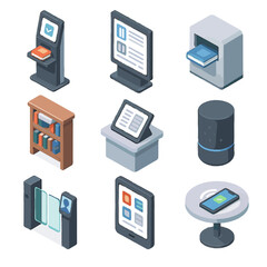 Library reader icon shelf screen voice sensor smart tablet digital vector