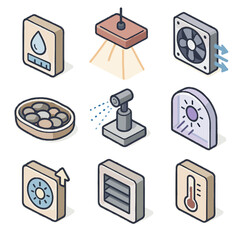 Icons uv ventilation bonsai environment icon tray light vector airflow vent misting