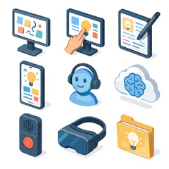 Headset interface brainstorming whiteboard icon display icons creative idea vector folder virtual