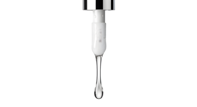 Lip gloss wand applicator dripping gloss, isolated on white background