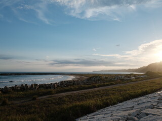 夕日と屛風ヶ浦海岸 千葉県銚子市 