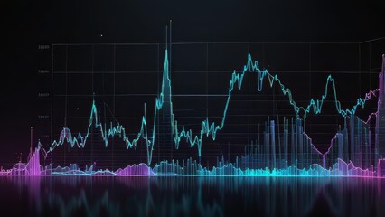Futuristic glass line graph with glowing trend visualization