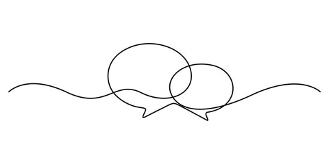 Speech bubbles continuous one line drawing, Empty speech bubbles minimalist linear black sketch vector illustration 
