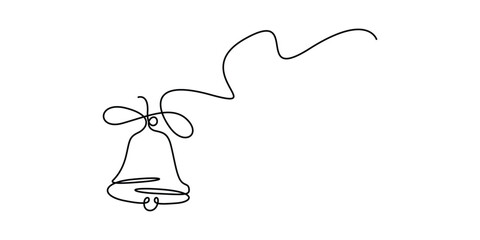 Continuous one line drawing of Christmas bells, hand bell, jingle bells with holly berry illustration, Christmas holiday. Doodle vector illustration © aminul788