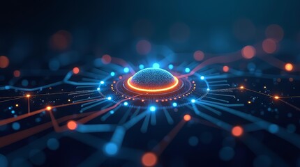 Futuristic AI integrator connecting glowing digital system nodes in cyber network
