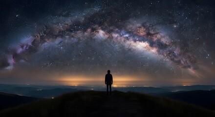 Fototapeta premium Silhouette Person Stargazing Milky Way (AI Generated)