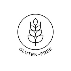 Gluten-Free Badge Icon with Wheat Ear Line Art Symbol