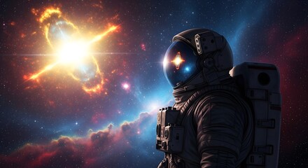 Fototapeta premium Astronaut Witnessing Celestial Explosion (AI Generated)