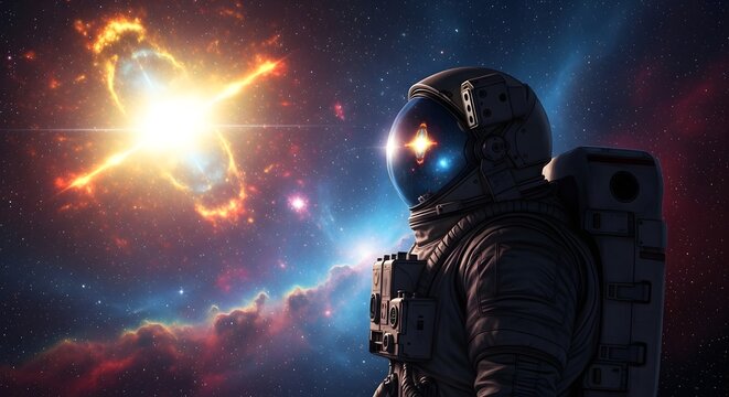 Astronaut Witnessing Celestial Explosion (AI Generated)