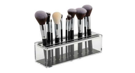 Magnetic makeup brush holder with brushes inside, isolated on white background