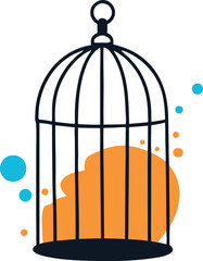 Modern Birdcage Illustration with Orange and Blue Accents on a White Background for Creative Projects and Designs