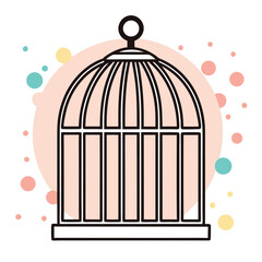 Minimalist Birdcage Illustration with Pastel Accents for Creative Projects and Designs with a Modern and Playful Aesthetic Vector Art