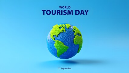 World tourism day celebrated with a textured globe on a blue background