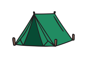 Camping green tent icon doodle hand drawn. colorful cartoon line drawing clipart symbol © Yanka