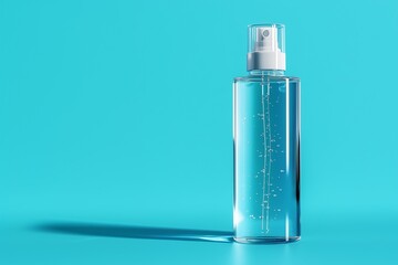 Bottle with pump and gel on blue background