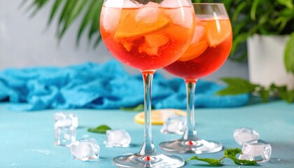 Refreshing Pink Lemonade with Ice and Mint in Elegant Glasses Capturing a Summery Vibrant Atmosphere