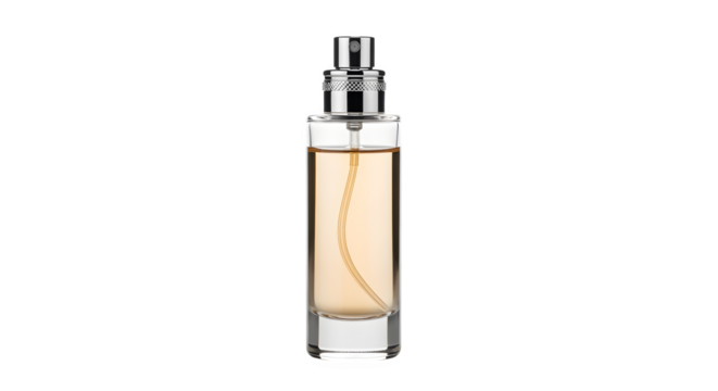 Perfume atomizer bottle in glass, isolated on white background