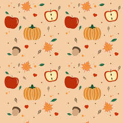 seamless pattern with pumpkins and apples