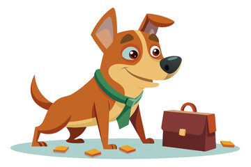 Funny cartoon illustration of a detective dog wearing a green coat and brown hat, holding a magnifying glass over one eye with a curious expression.