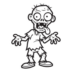 Cartoon zombie with tongue out in black and white design coloring page
