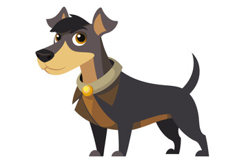Funny cartoon illustration of a detective dog wearing a green coat and brown hat, holding a magnifying glass over one eye with a curious expression.