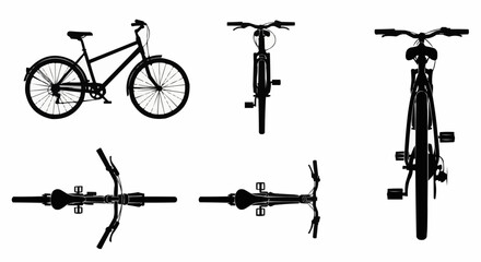 Bicycle Silhouette Set on White Background &ndash; Road Bikes, Mountain Bikes, Racing, BMX, Vintage, Electric, Tandem, and Urban Cycling Vector Silhouettes Isolated