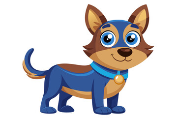 Funny cartoon illustration of a detective dog wearing a green coat and brown hat, holding a magnifying glass over one eye with a curious expression.