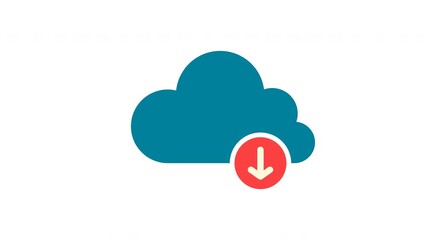 Blue cloud icon with downward arrow symbol suitable for technology websites, cloud services promotions, digital design projects, and software applications. Alpha channel. - Powered by Adobe