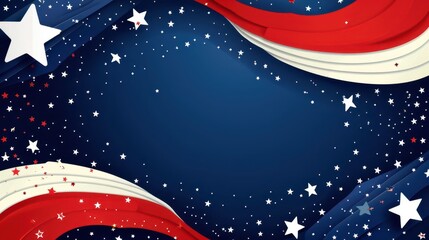 Chile independence day celebration design with red, white, and blue stars. Horizontal banner. Copy space. Chile National Day. Flat illustration in colors of flag of Chile