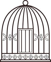 Elegant Birdcage Outline with Floral Details Perfect for Invitations and Decorative Elements Isolated on White Background for Easy Integration