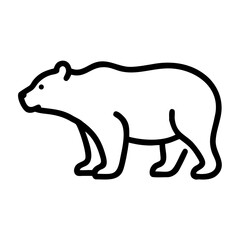 Simple outline drawing of a large mammal with thick fur standing in profile on a white background