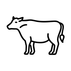 Simple outline drawing of a standing farm creature with a tail and small horns depicted in black