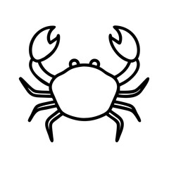 Simple line drawing of a crustacean with large claws and multiple legs isolated on white background