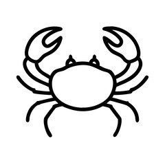 Simple graphic of a crustacean with large claws and several legs in a line drawing style