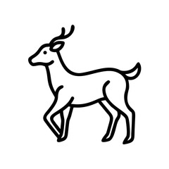 Simple outline drawing of a deer with small antlers walking on a white background surface area