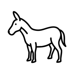 A simple outline drawing of a donkey standing in profile with a short tail and long ears shown clearly
