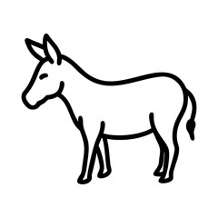 Simple outline drawing of a donkey standing with a small tail and long ears in a white background