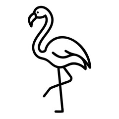 Single line drawing of a flamingo standing on one leg with its neck curved in an s shape design element
