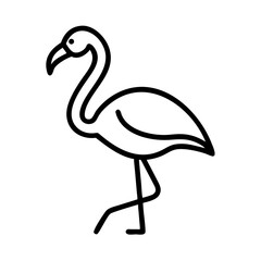 Simple outline drawing of a flamingo standing on one leg with a curved neck and beak design here now