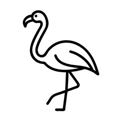 Stylized depiction of a flamingo standing on one leg with its head curved and beak closed design 100char