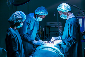 Team of surgeon doctors are performing heart surgery operation for patient from organ donor to save more life in the emergency surgical room