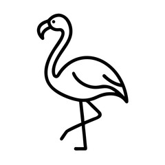 Single line drawing of a flamingo standing on one leg with a curved neck and beak design element