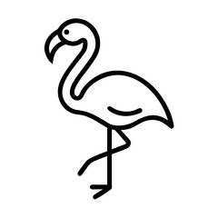 Simple outline drawing of a flamingo standing on one leg with a curved neck and beak, a tropical bird 100