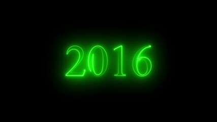2016 neon line text. Abstract 2016 neon text animation, Glowing neon number text background 4k video animation . black background and green color text ...