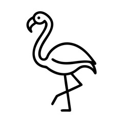 A minimalist graphic of a flamingo standing on one leg with a long neck and curved beak design element