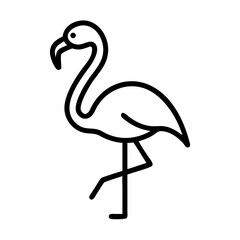 Stylized flamingo standing on one leg with a curved neck and beak in a simple outline style