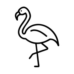 Simple line drawing of a flamingo standing on one leg with a curved neck and beak in black and white